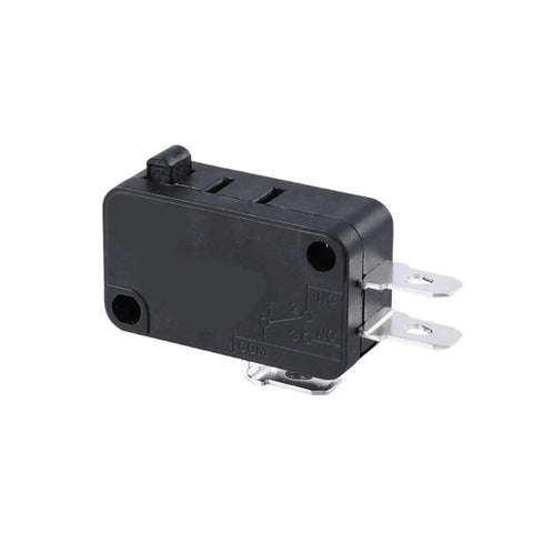 Compact Silver Micro Switch Built Tough For Industrial And Household Appliances Featuring A Dustproof Housing And No Sweat Mounting With Heavy Duty Terminals And Rock Solid Durability For Your Electric Clothes Drying Rack, showing black thermoplastic body and terminals.