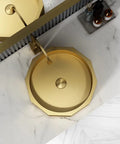 Totally Durable Gold Geometric Table Mounted Vanity Sink Built From Rugged 304 Stainless Steel Single Bowl Bathroom Basin with Quick Drain.