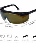 All Day Comfort Broad Spectrum Laser Safety Glasses Eye Protection OD 5 Plus with adjustable temples, side view dimensions