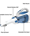 Slick Cordless Dustbuster Handheld Car Vacuum 12V with Rotating and Extendable Nozzle Slim Crevice Tool Cyclonic Suction Bagless Dirt Bowl