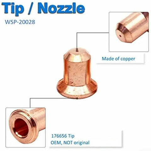 Copper tip labeled 176656 Tip, part of the 20Pcs Plasma Torch Consumables Kit With 176656 Tips And 176655 Electrodes For Spectrum 375 Xtreme Cutters.