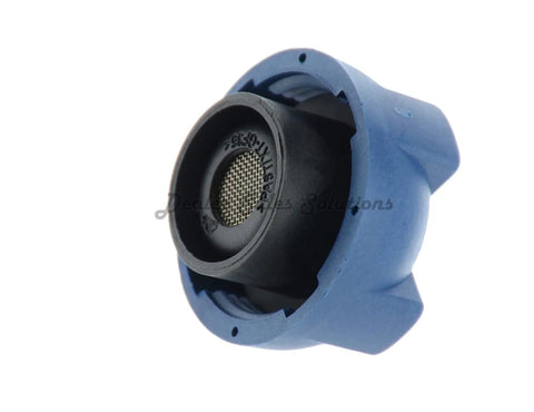 Porsche Radiator Cap OEM Replacement With Mesh Screen 996 106 447 04 showing debris blocking mesh screen