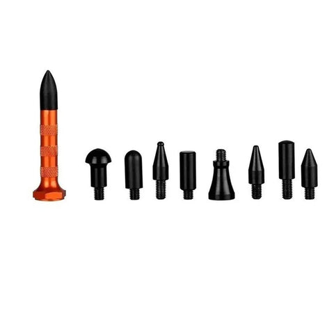 Image of DIY Paintless Dent Repair Kit With 9 Heads Tap Down Pen For Small Dings And Hail Damage, showing orange pen and 8 black heads.