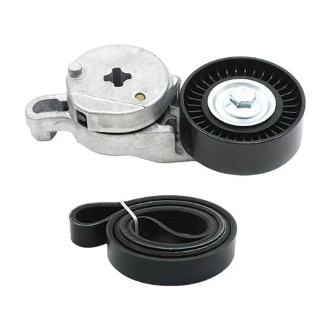 King Size Drive Belt Tensioner Kit Replacement Fits 39106 6PK1256 Balancer Shaft Assy Keeps Ride Smooth Reduces Noise Adds Power And Performance Enhancing Your Ride Experience Today Making It Feel Brand New Every Single Time You Start. drive belt tensioner kit with pulley and belt, metal and rubber, isolated on white
