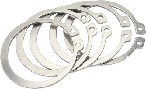 Three Piece Set Of 304 Stainless Steel External Retaining Rings And Circlips for Axles, Shafts, Bearings, metric sizes.