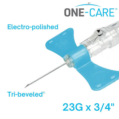 Push Button 23G 0.75 Inch Sampling Kit for Industrial and Lab Use, 50 Sets Per Box, Clear Tubing, Tight Luer Adapter, Leak Proof, Safe Push Mechanism Pack, 23G x 3/4" electro-polished tri-beveled needle