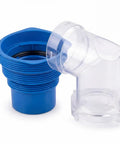 RV Sewer Hose Elbow 4-In-1 Adapter With Odor Tight Gasket And 360 Degree Swivel, Leakproof RV Fitting For Dump Station Inlets, Universal 3 To 4.5 Inch Inlet Compatibility, Clear See-Through Design, clear plastic elbow with blue threaded inlet