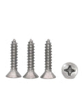 Top Shelf TA2 Pure Titanium Flat Head Countersunk Self Tapping Screws Pack Of Twenty ST5 X 12mm Phillips Drive showing three fasteners.
