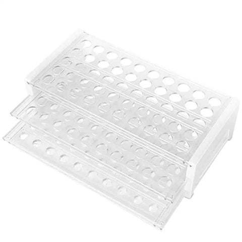 Plastic Test Tube Rack For 15 To 18 mm Tubes, 50 Hole Capacity, 18.7 mm Hole, Detachable Lab Organizer, polystyrene, clear