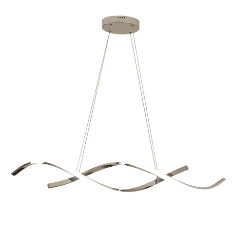 Dimmable Black Chandelier For Dining Room, Adjustable Pendant Light Fixture Over Table, Dope Modern Kitchen Island Lighting, 35.4 Inch Length, 21W, Matte Black Finish, featuring a wave-like design.