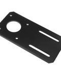 Black 100x50mm motor mounting bracket for NEMA 17 stepper motor with circular hole and two slotted mounting slots