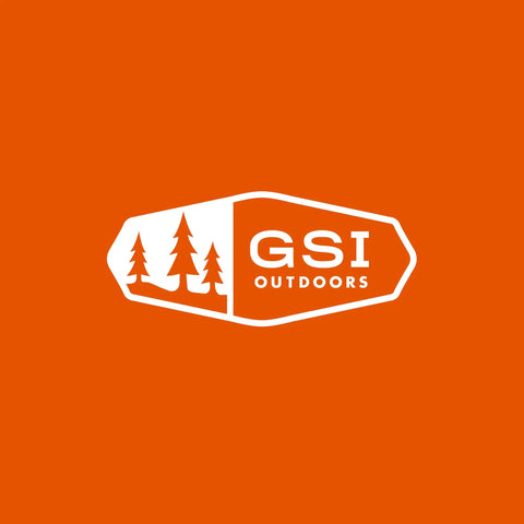 GSI Outdoors logo on orange background with stylized pine trees