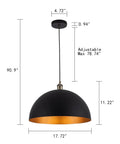 Vintage Industrial Dome Pendant Light With Black And Gold Finish Dope Warm Amber Glow For Kitchen Island Hallway Bedroom Or Farmhouse Chandeliers Edison Style 2000K To 2700K Lighting Fixture, dimensions shown