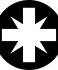 Abstract symbol featuring cross and star shapes in black and white design.