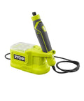 Essential Cordless Rotary Tool Battery With 18 Volt Lithium Ion Cell And 2 Amp Hours Capacity on charging station for easy use.