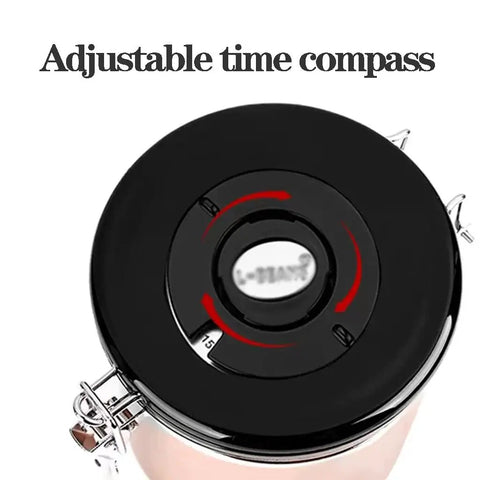 Adjustable date tracker lid of Legit Airtight Coffee Canister With Sweet Built In Scoop And Vacuum Sealed Stainless Steel Design.