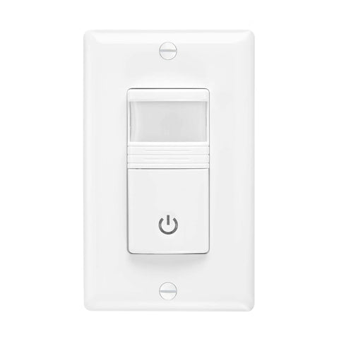 Occupancy Vacancy Motion Sensor PIR Wall Switch With Three Way Or Single Pole Configuration, Wall Plate Included, 120 To 277V