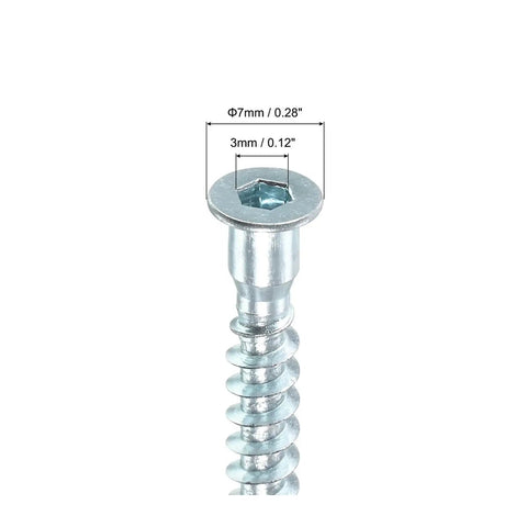 Close-up of DIY Friendly Heavy Duty Furniture Confirmat Screws Set With Hex Socket Wood Screws Zinc Plated Countersunk 7x70mm