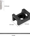 Dimensions of 100 Pack Black Cable Zip Tie Saddle Mounts With 8 Inch Ties Screws Wire Clips Organizer Clamps For Baseboard Wall Or Desk Cable Management Kit With Pro Grade Heavy Duty Mounting Hardware For Easy Quick Install