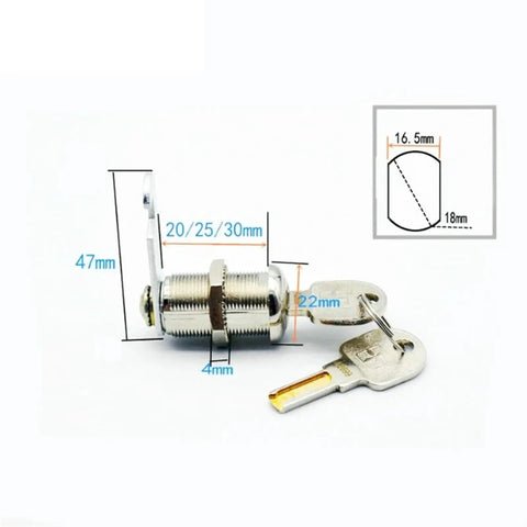 Image of Locker Cam Lock For Office Drawer Security Hardware DIY Kit 30mm Key Alike Easy Install with keys and measurements.