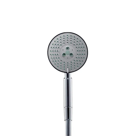 Raindance S Handheld Shower Head With Easy Install, 4 Inch Diameter, Three Spray Modes RainAir BalanceAir And Whirl, Up To 2.5 GPM Water Flow, Modern Spa Like Shower Upgrade For A Refreshing Dope Clean, front view showing nozzles