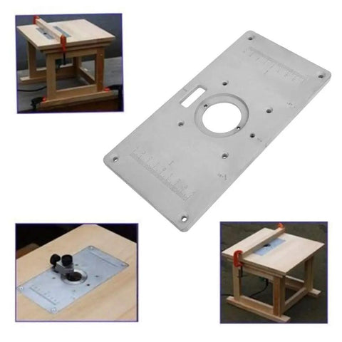 Top Shelf Aluminum Router Table Insert Plate For Butter Smooth Woodworking Cuts No Sweat Install Totally Bulletproof Build shiny silver finish with measuring guide.