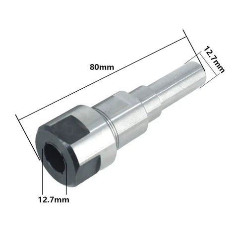 Premium 12.7Mm Diameter Shank Router Collet Extension Chuck Holder Adapter showing 80mm length and 12.7mm diameter.
