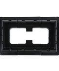 Top view of black No Drill Corner Bracket Roof Mount for Solar Panels on RVs and Boats, Easy Clamp Style Mount for Aluminum Framed Panels.