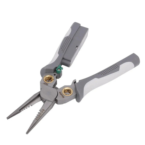 Heavy Duty Eight In One Wire Stripper Pliers With Built In Voltage Tester And Quick Grip Cable Cutter for precision wiring tasks.