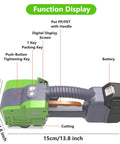 Portable 2 In 1 Electric Strapping Machine With Automatic Welding Tensioner And Cutter For 1/2 To 5/8 Inch PP PET Tape showing function display and controls.