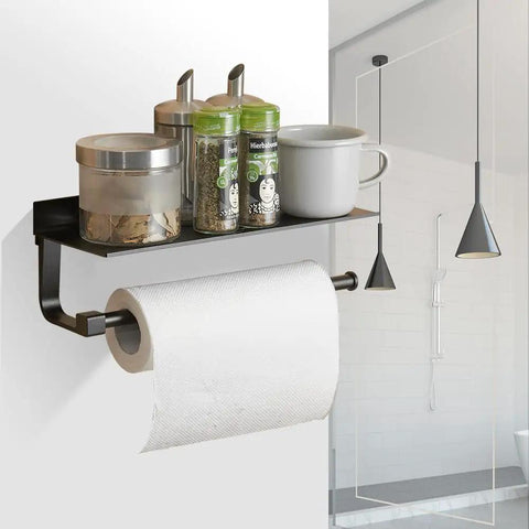 Must Have Wall Mounted Paper Towel Holder With Aluminum Build And Built In Phone Storage Shelf For Kitchen And Bathroom 13 Inch Rustproof Space Saving Modern Dull Polished Silver Finish Includes Screws