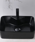 Matte Black 16 By 12 Inch Vessel Sink And Faucet Combo For Above Counter Vanity With Modern Square Rectangle Basin Porcelain Ceramic Durable Construction Includes Pop Up Drain