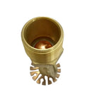 Heavy Duty UL FM Approved Upright Fire Sprinkler With Sleek Glass Bulb Trigger showing brass head and trigger mechanism.