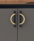 Six Pack Matte Black And Gold Half Moon Cabinet Pulls Three And Three Quarters Inch Hole Centers 96mm Drawer Handles installed