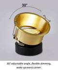 3 Inch Recessed Led Can Lights Solid Brass Eyeball Spotlight 30 Degree Rotatable Downlight Kit showing adjustable angle and dimmable feature.