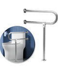 Heavy Duty 24 Inch Stainless Steel Handicap Grab Bars For Bathroom And Shower next to toilet, showing wall mounting