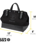 Heavy Duty Black Canvas Tool Bag With Wide Mouth Opening Leather Handles 12 Inch Tool Tote Multi Purpose Carryall For Tools Riveted Frame Vinyl Bottom For Durability