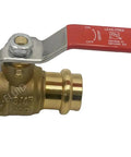 Beefy 2 Inch Press X Press Brass Full Port Ball Valve With Red Handle, Heavy Duty Water Stop Shut Off For Copper Tubing, Quarter Turn, 250 PSI CWP Rating And 210 PSI Working Pressure, brass ball valve with red handle