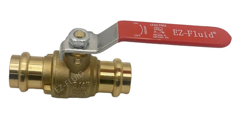 Beefy 2 Inch Press X Press Brass Full Port Ball Valve With Red Handle, Heavy Duty Water Stop Shut Off For Copper Tubing, Quarter Turn, 250 PSI CWP Rating And 210 PSI Working Pressure, brass ball valve with red handle