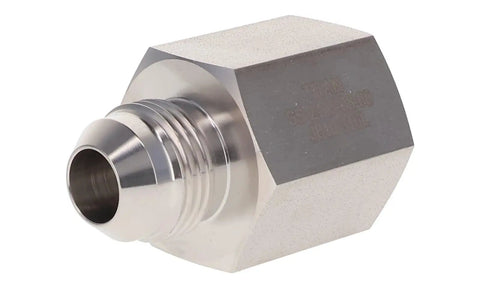 Heavy Duty 1 Inch 37 Degree JIC Male To Female NPT Pipe Adapter Connector Built Dang Tough With SS316 Stainless Steel close-up view.