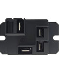 Top view of Beefy 12VDC Power Relay With Quick Connect Terminals, 30A SPST NO, Panel Mount, black rectangular casing with connectors
