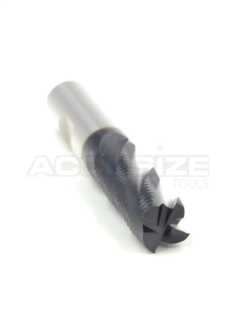 Five Eighths Inch Fine Tooth M42 Eight Percent Cobalt TiAlN Coated Roughing End Mill Four Flute Shank Diameter Five Eighths Inch Flute Length One And Five Eighths Inches Overall Length Three And Three Quarters Inches Center Cutting