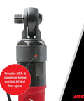 Three Eighths Inch Compact Pneumatic Impact Ratchet Delivers 50 Foot Pounds Of Torque At 550 RPM With ergonomic handle close-up