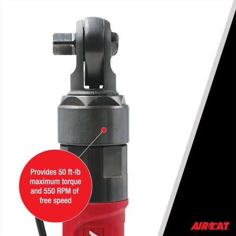 Three Eighths Inch Compact Pneumatic Impact Ratchet Delivers 50 Foot Pounds Of Torque At 550 RPM With ergonomic handle close-up