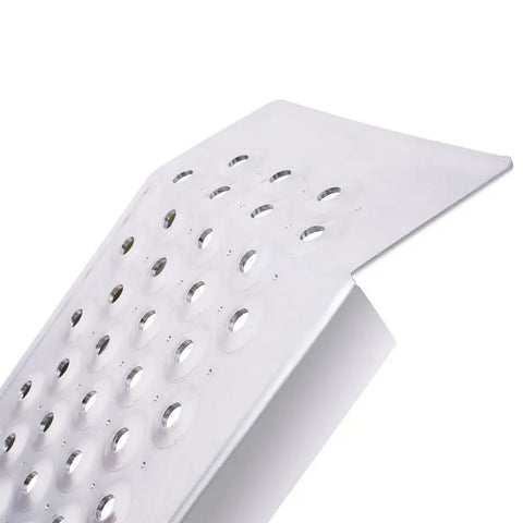2 Pack Aluminum Loading Ramps For Shed Use 4 Ft Long By 8.6 Inch Wide Heavy Duty 880 Lb Capacity Lightweight Anti Slip Ramps close-up view
