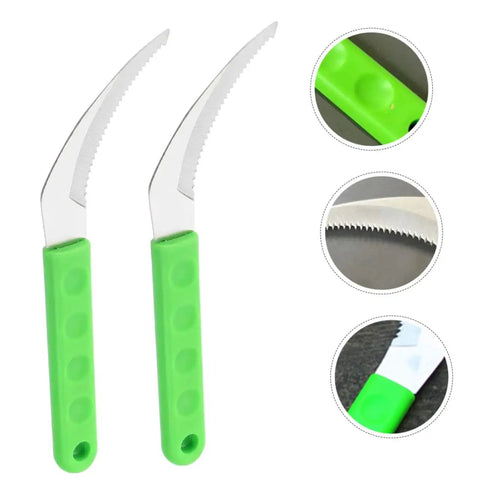 Set Of 2 Serrated Hook Garden Tools For Lawn Care And Harvesting, Multipurpose Scythe Style Weeder For Yard Work with green handles