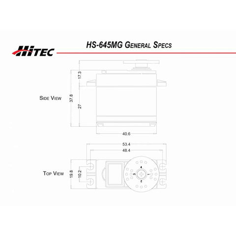 High Torque Metal Gear Servo With Dual Ball Bearings 3 Pole Motor schematic dimensions