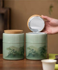 Keep Your Pantry Stash Locked Tight With These Premium Sealed Ceramic Storage Jars Perfect For Loose Tea Coffee Beans And Spices Smooth Airtight Double Jar Gift Set showing two green ceramic jars with bamboo lids.
