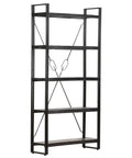 Industrial Five Tier Bookcase With Solid Mango Wood Shelves And Black Powder Coated Steel Frame Seventy Point Nine Inches Tall