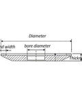 Technical diagram of Diamond Resin Grinding Wheel For Carbide Cutters, 4 5 6 Inch Discs With 100 By 16 By 11 By 8 Core